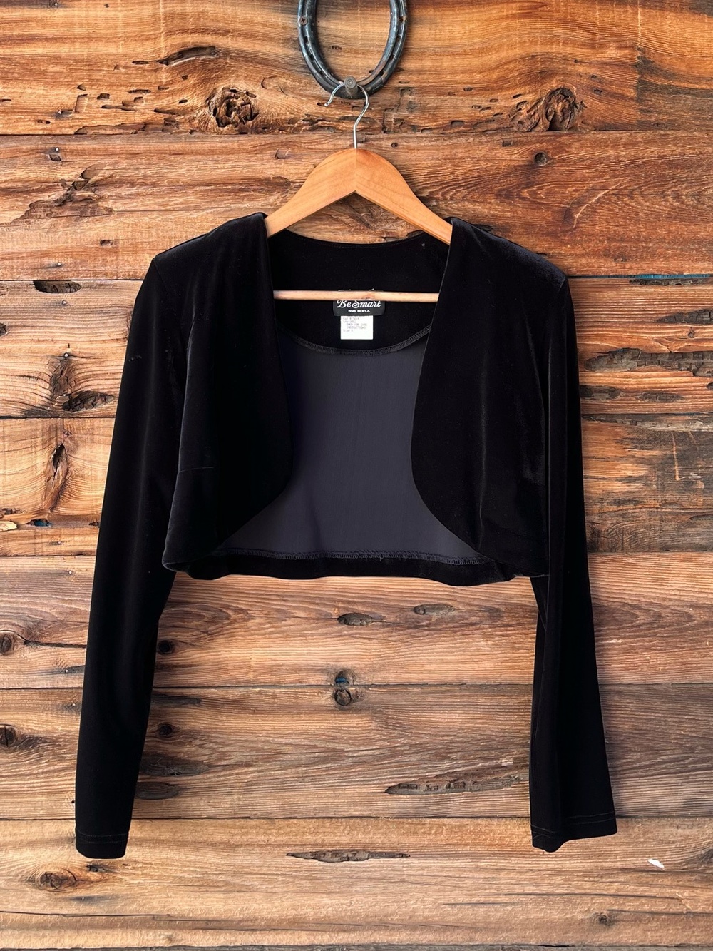 VINTAGE | Be Smart Y2K 90s Black Velvet Cropped Bolero Jacket S